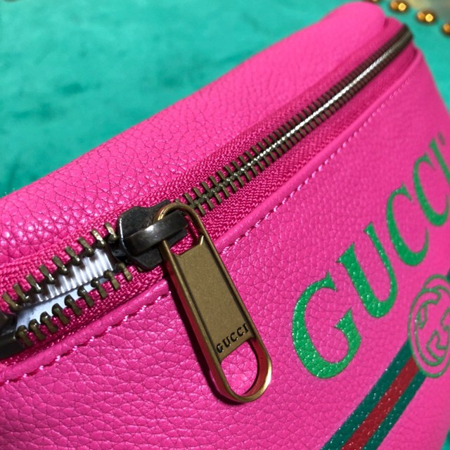 Gucci腰包 527792 古馳新款挎包 Gucci19新款玫紅色logo印花腰包 男女同款  gqy2142